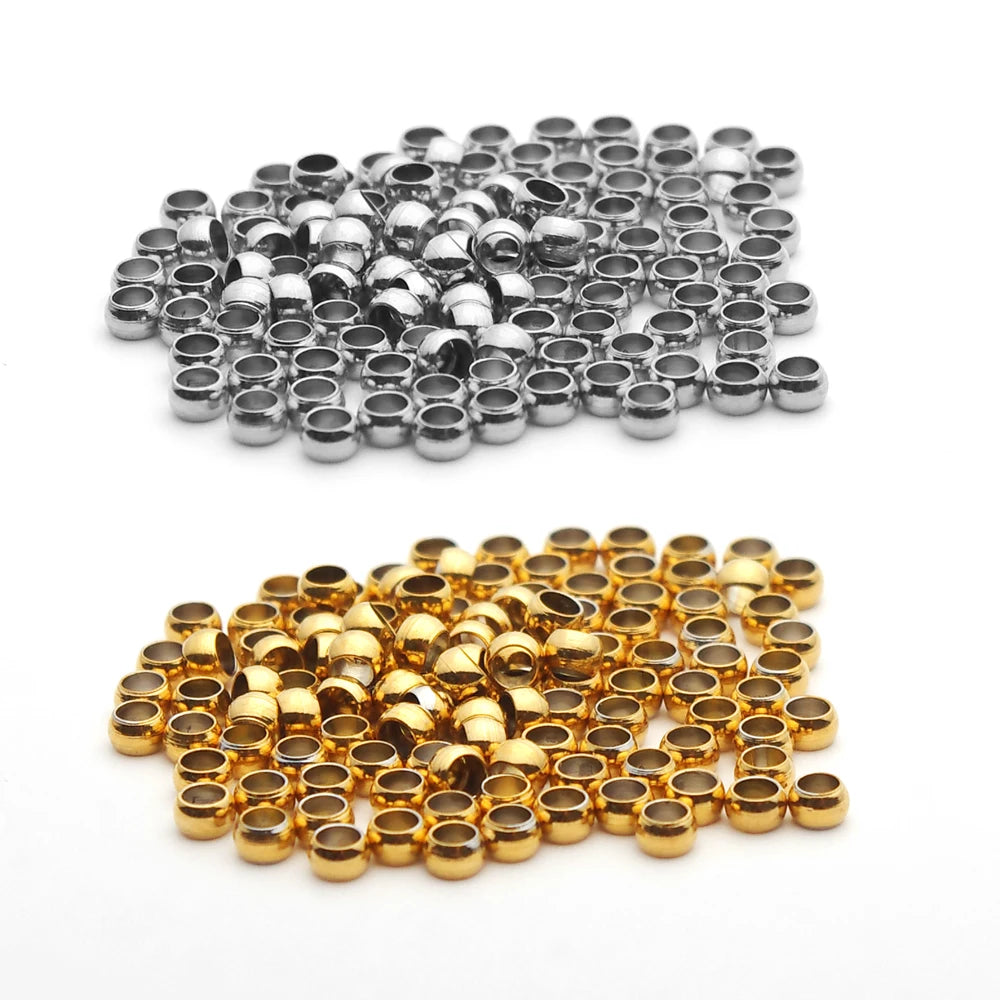 100–200 חרוזי נירוסטה כדוריים – חרוזי סיום וכיווץ ליצירת תכשיטים