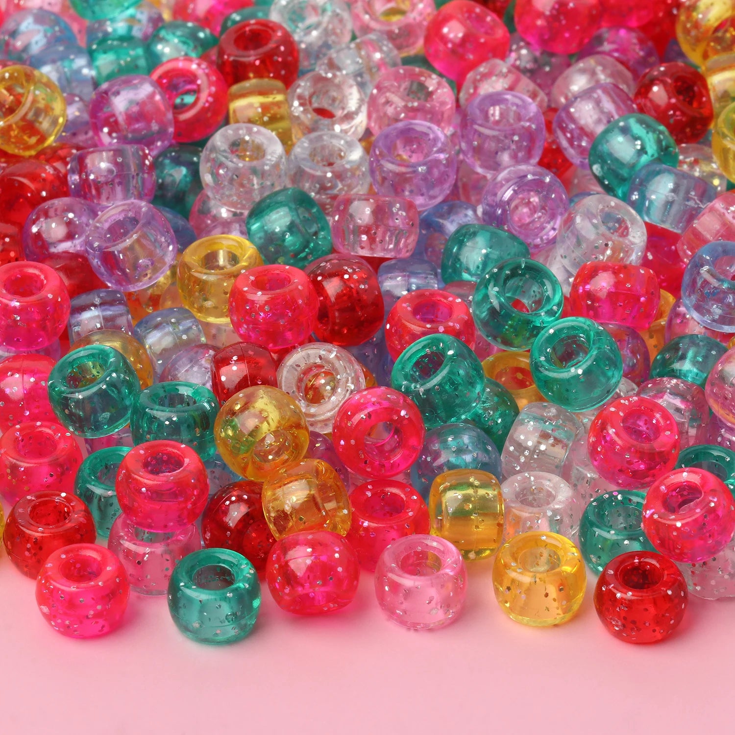 100 חרוזי פוני 6x9 מ"מ – חרוזים צבעוניים עם חור גדול ל־DIY ותכשיטים